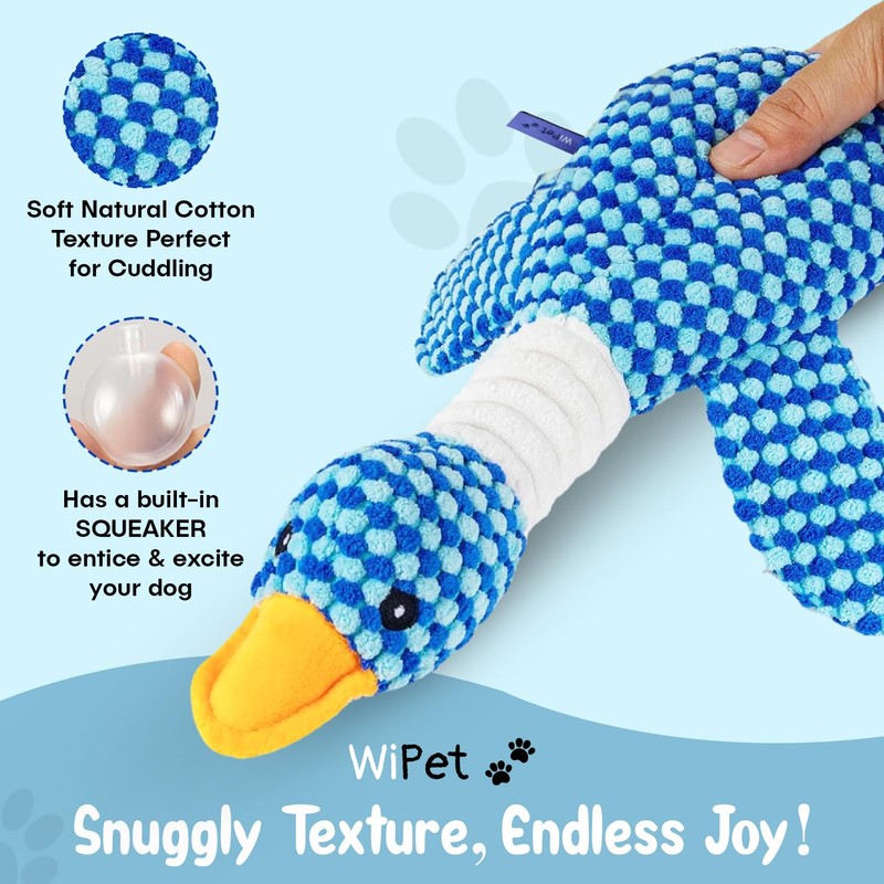 WiPet Blue Goose Squeaky Dog Toy – Durable Plush Dog