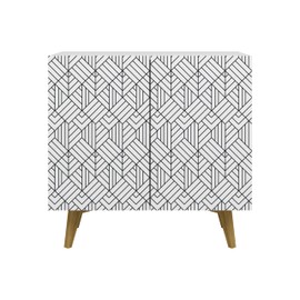 Galano Capson Mondrian Sideboard Buffet Kitchen Storage Cabinet with Decorated Doors, Dining Room, Hallway, Cupboard Console Table, Accent Cabinet, 16.22" D x 30.94" W x 31.26" H, White