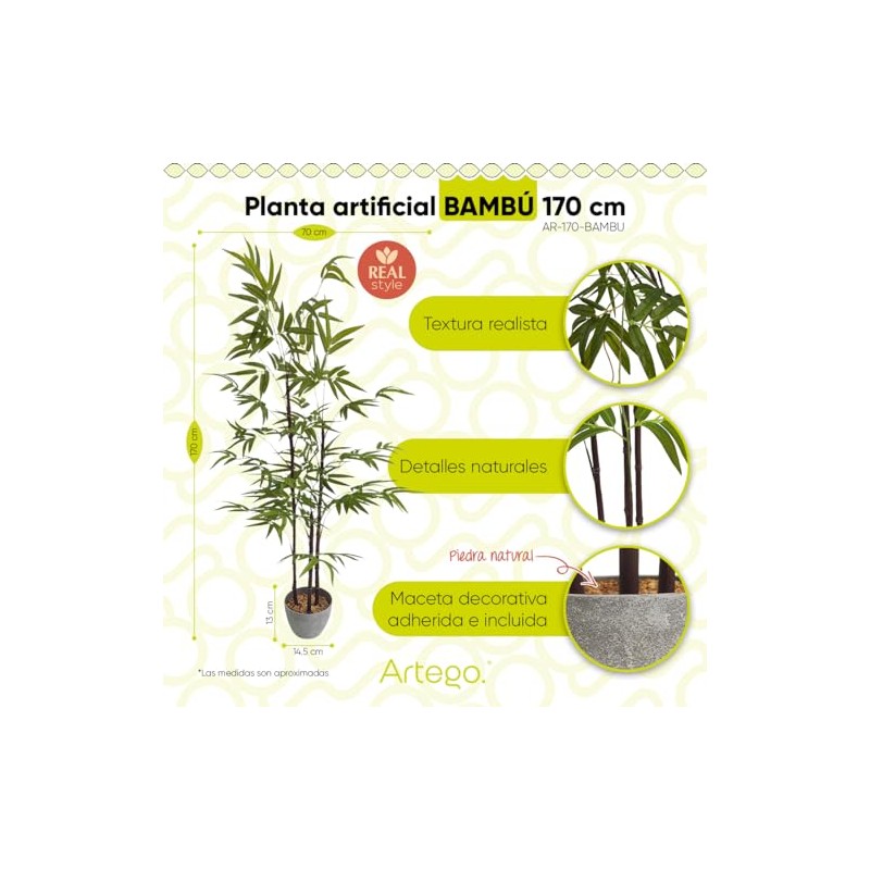 Artego Planta Artificial Decorativa Moderna con Maceta Bambú Grande de