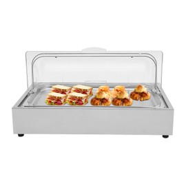 LyeXD Countertop Ice Food Serving Display Tray,Stainless Steel Buffet Cold Serving Cooler Platter with Clear Roll Top Cover, Cooling Food Dishes Display Plate for Restaurant Hotel Kitchen Party