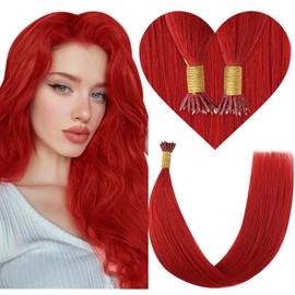 YoungSee 20inch Nano Beads Hair Extensions Red Nano Loop Hair Extensions Colorful for Prom Night Cold Fusion Cuticle Alignment Chic Smooth Texture Lightweight Double Drawn Pre Bonded Soft 25g 25s
