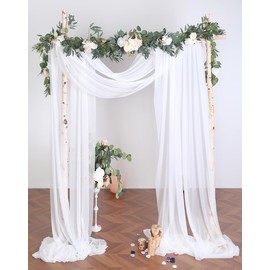 Tewechinb 2 Panels 24Ft Extra Long Wedding Arch Sheer Draping Fabric, Slightly Shimmery Arch Drapes for Wedding Party Reception Backdrop (White & White)