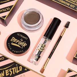 Pomada para Cejas de Larga Duración, 3 en 1 Juego de Maquillaje de Cejas, Incluye Pomada de cejas, Gel para Cejas y Cepillo para Cejas, Define, Fijador, Color y Volumen al Instante, Textura Ligera