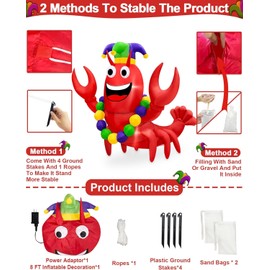 Generic Crawfish Boil Seafood 6 Foot Mardi Gras Inflatable Outdoor Decorations Blow Up Lobster Jester Beads Built-in LED Lights Mardi Gras Yard Decorations Lawn Garden Home Indoor Carnival Party, RED