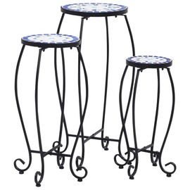Udorich Elegant Blue and White Mosaic Tables Set of 3 for Patio and Garden, Easy Assembly, Sturdy Iron Frame