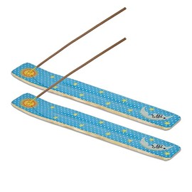 Yajna Traditional-Handmade-Burner Wooden-Incense-Stick-Holder Ash-Catcher-Stand for-Aromatherapy-Meditation-Yoga (Moon & Stars) 10 Inches, Pack of 2