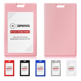 SOPHIYAYA 12 Pack Sliding ID Badge Holder - Vertical Hard Plastic Sleeve Secures Work ID Key Card Credit Cards for Office Factory School Teachers Students (Pink)