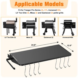 PHYESUVIN Folding Shelf for Traeger Pellet Grills, BAC362 Pellet Front Shelf with Hooks and Paper Towel Holder for Traeger Pro 22, Pro 575, Eastwood 22, Ironwood 650 and Century 22 Series Pellet Grill