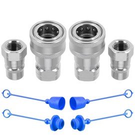 Cplbrb 1/4" NPT Hydraulic Quick Connect Tractor Couplers withDust Caps | Ag ISO 7241-B,Poppet Pioneer Style,Hydraulic Quick Coupler 1/4" NPT Thread & Body-2 Sets