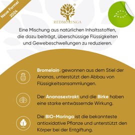 Drenating Integration Agent with Bromelain, Pineapple and Organic Moringa - 60 Capsules - Get Rid of Drainage Capsules Against Water Retention - Pineapple Enzyme - 100% Natural - REDMORINGA