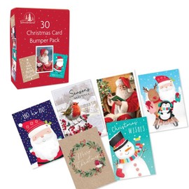 Bumper Box of 30 Christmas Cards 5 Traditional Designs with Envelopes