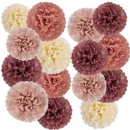 SUNBEAUTY Autumn Pom Poms Decorations - 15 pcs Nature Brown Tissue Paper Pom Poms Decorations for Fall Decorations for Home Birthday Baby Shower Birthday Prom Garden Boho Bridal Fall Decorations