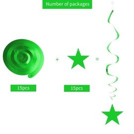 RIBBOOO Green Hanging Reflective Star Paper Garland, 15 PCS Green Star Glitter Garland Streamer for Graduation Wedding Baby Shower Decorations, Pack of 15