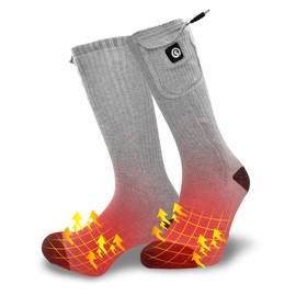 Heated Socks for Men Women, Electric Rechargeable Battery Heating Socks for Winter Sports Arthritis Raynaud Winter Snow Ski Hunting Camping Hiking Riding Warm (Grey, M)