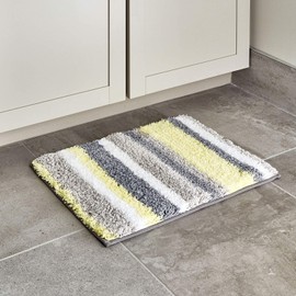 iDesign Stripz Microfiber Polyester Bath Mat, Non-Slip Shower Accent Rug for Master, Guest, and Kids' Bathroom, Entryway, 21" x 17", Gray and Yellow