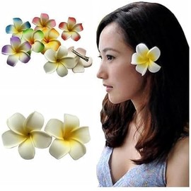 Hawaiian Frangipani Plumeria Foam Head Flower Hair Clips Barrettes Clips and Hair Clips Hair Styling Accessories 7cm White and Pink 4 Pack
