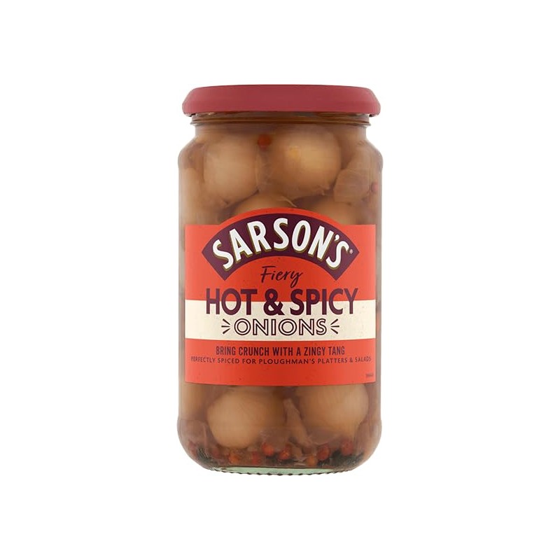 Sarsons Hot and Spicy Silverskin Onions 460g (1 Pack)
