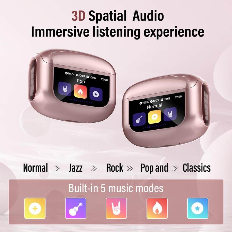 Thunelec Wireless Earbuds, Bluetooth 5.4 Headphones with Multifunctional Touch Screen,