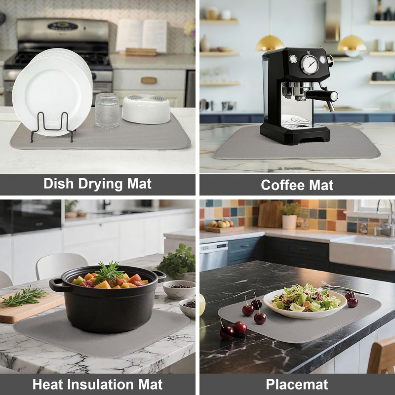 FULL BE DARE 2-Pack Light Gray Dish Drying Mats 17”