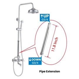 gotonovo G3/4 Shower Extension Tube Shower Extender Bar Longer Shower Pipe Add Shower Height Outdoor Polished Chrome 12 Inch