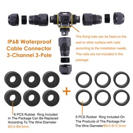 IP68 Waterproof Cable Connector 3-Channel 3-Poles, Outdoor Waterprrof Junction Box Connector,Ideal for 2 or 3 Pin Cables Ø4-12mm,Use for Outdoor Billboards,Tunnel Lights,Road Landscape Lights