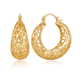 WOWORAMA Gold Filigree Hoop Earrings for Women 14K Gold Plated Thick Chunky Hoop Earrings Openwork Round Hoop Earrings Click-Top Wide Hoop Earrings Jewelry