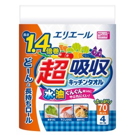 Elleair Kitchen Paper, Super Absorbent Kitchen Towel, 70 Cut x 4 Rolls, 100% Pulp, 1.4 Times Roll
