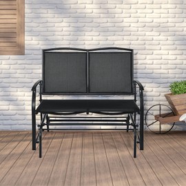 Byroce 2-Person Patio Outdoor Glider Bench, Double Swing Loveseat Rocker with Heavy Duty Metal Frame, 400 LBS, Rocking Chair for Backyard, Balcony, Garden, Poolside, Deck, Front Porch (Black)