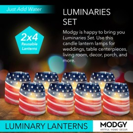 MODGY Luminary Lanterns Candle Holder Decorative Indoor Outdoor Decor, Plastic Candle Lantern Lamps for Table Centerpiece 2-Packs of 4, StarsNStripes