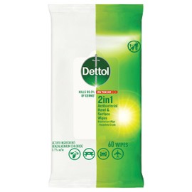 Dettol 2 in 1 Hands and Surfaces Antibacterial wipes 60 pack