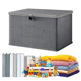 SI SEN Lockable Box, Fabric Storage Box, Grey Rectangular Storage Box, Covered, Zip, Lockable, Washable and Foldable (30 x 20 x 13 cm)