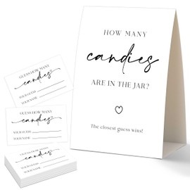 NZSXU How Many Candies are in The Jar, Bridal Shower Games, 50 How Many Game Cards and 1 Standing Sign, Bachelorette Party Decorations, Baby Shower Birthday Wedding Party Activity Supplies, 16