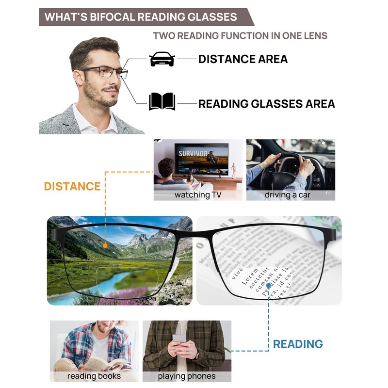 OCCI CHIARI Bifocal Reading Glasses for Men 2.25 Blue Light