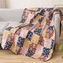 Anthropologie NEW Anthro Boho Multicolor Floral Throw Blanket Patchwork Quilt 50" x 60"
