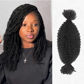 QVR Spring Twist Crochet Human Hair Afro Kinky Curly Braiding Hair Extension, QVR Upgraded Afro Kinkys Bulk Natural Black hair