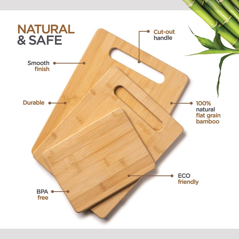 Bamboo Cutting Boards for Kitchen [Set of 3] Wood Cutting