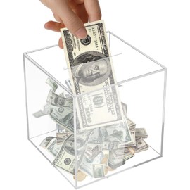Clear Acrylic Piggy Bank for Adults,5.91x5.91 in Transparent Money Box for Cash Savings,Acrylic Clear Piggy Bank Money Saving Box,Unopenable Saving Money Cash Bank Jar for Real Money, Coins,Change
