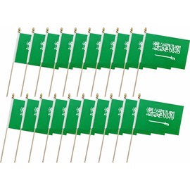 20 Pack Saudi Arabia Flags Saudi Arabian Stick Flag Small Mini Handheld Flags with 12.6inch Wooden Poles for National Day, Club World Cup,Sports Events, Party Decorations (5×8 Inches)