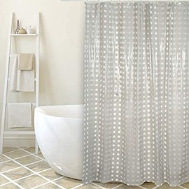 MSV 180 x 200 cm White with Dots PVC Shower Curtain, Beige