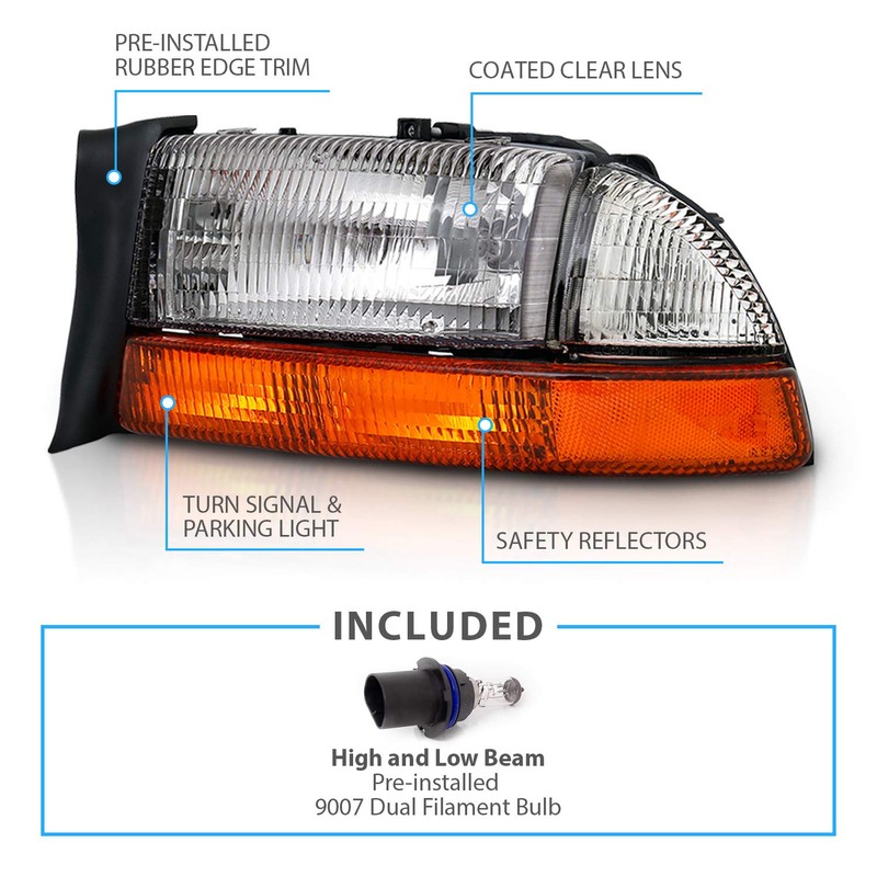 AmeriLite Chrome Headlights Parking Turn Signal Sets (4Pc) For Dodge