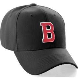 Classic Baseball Hat Custom A to Z Initial Team Letter, Black Cap White Red Letter B