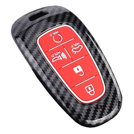 Car Key Fob Cover Case Fit for 2020 Hyundai Sonata 5 Buttons Keyless Entry Remote Holder ABS Carbon Fiber Pattern (Red)