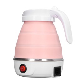 Foldable Travel Electric Kettle, Silicone and Stainless Steel Quick Boiling Folding Electric Kettle 0.6L for Camping (Pink)