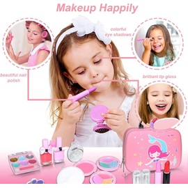 Kids Washable Makeup Girl Toys - Kids Makeup Kit for Girl, Real Make Up Set, Little Girls Makeup Kit for Toddler Kid Children Princess, Christmas Birthday Gift Toys for Girl 4 5 6 7 8 9 10 Year Old