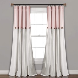 Lush Decor, Blush/White Linen Button Window Curtain Single Panel, 84" x 40", 84"x 40"