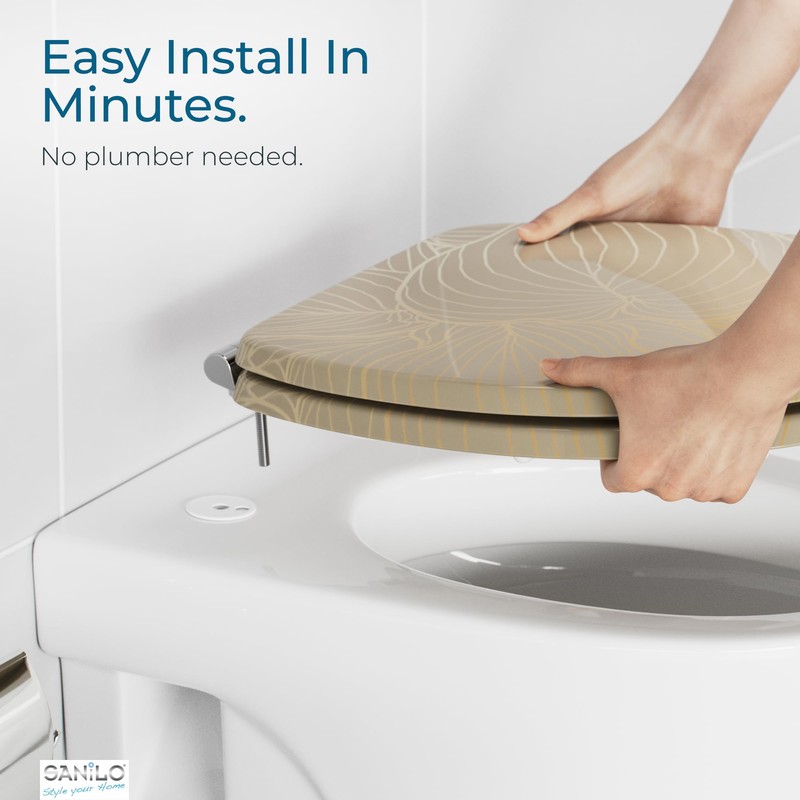 SANILO Wooden Toilet Seat with Soft Close [ROUND] - Decorative,