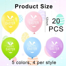 Happy Easter Balloons - 20Pcs Happy Easter Decorations Balloons, 5 Colors Latex Balloons Suitable for Kids Easter Theme Party Decorations