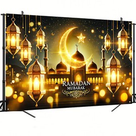 BlissYard Ramadan Mubarak Banner 71x43 Inch Ramadan Mubarak Party Backdrop Banner Crescent Moon and Lanterns Prop Photography Background Home Muslim Ramadan Kareem Eid Al Fitr Party Supplies