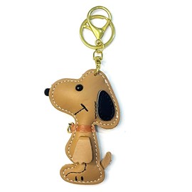 [Yocipa] Leather Bag Charm Keychain Cute Dog Design Genuine Leather Key Ring - Fashionable Car Key Chain Bag Accessories, Khaki