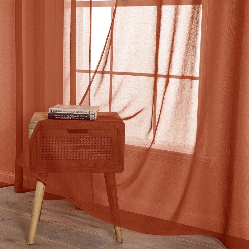MIULEE Terracotta Linen Textured Sheer Curtains 2 Panels for Bedroom/Living